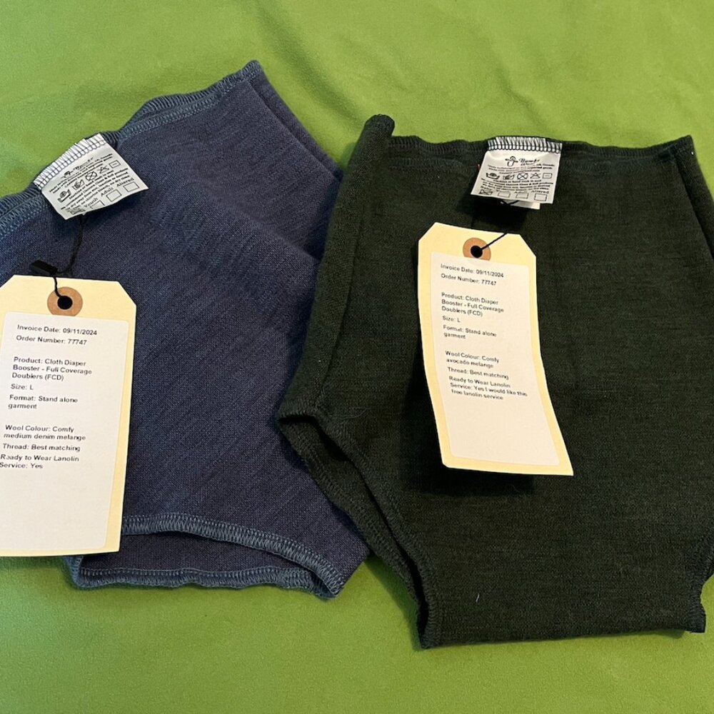 2 Interlock Wool Full Coverage Doublers Size Large by Bumby for Cloth Diapering